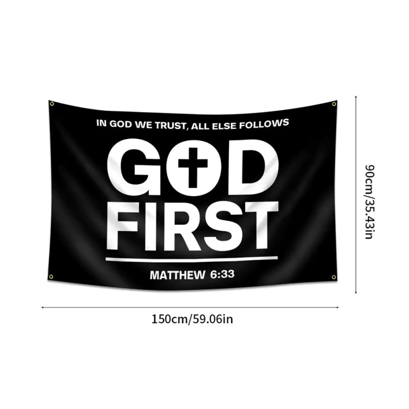 VIKAMA Christlicher Wandteppich God First aus Polyester mit Bibelversen in Schwarz, Breite: 160 cm, Höhe: 60 cm - Bild 6