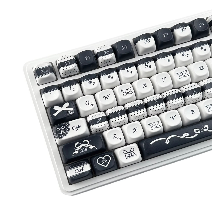 MAIMOOO Tastenkappen mit Schleifen-Design in Schwarz-Weiß, PBT Material, MOA-Profil, rund für mechanische Tastaturen - Bild 7
