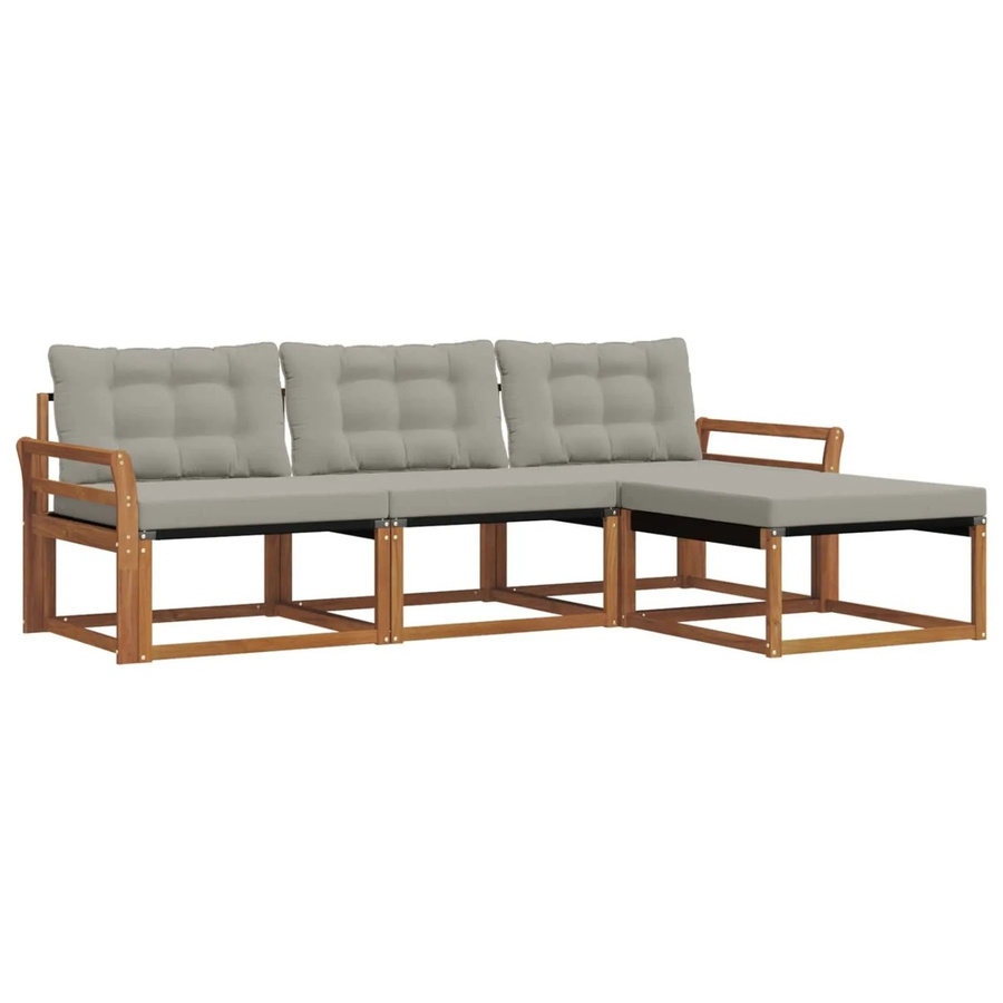 vidaXL Outdoor-Sofagarnitur aus Akazienholz mit Textilene und Kissen, 4-teiliges L-Shape Set in Natur und Hellgrau - Bild 2