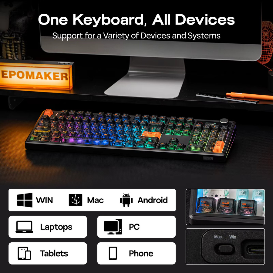 EPOMAKER TH108 V2 PRO Mechanische Tastatur mit Bildschirm und Drehregler, 100% ANSI US-Layout, Kabellos via Bluetooth oder 2,4GHz sowie Kabelgebunden, kompatibel mit Mac - Bild 2