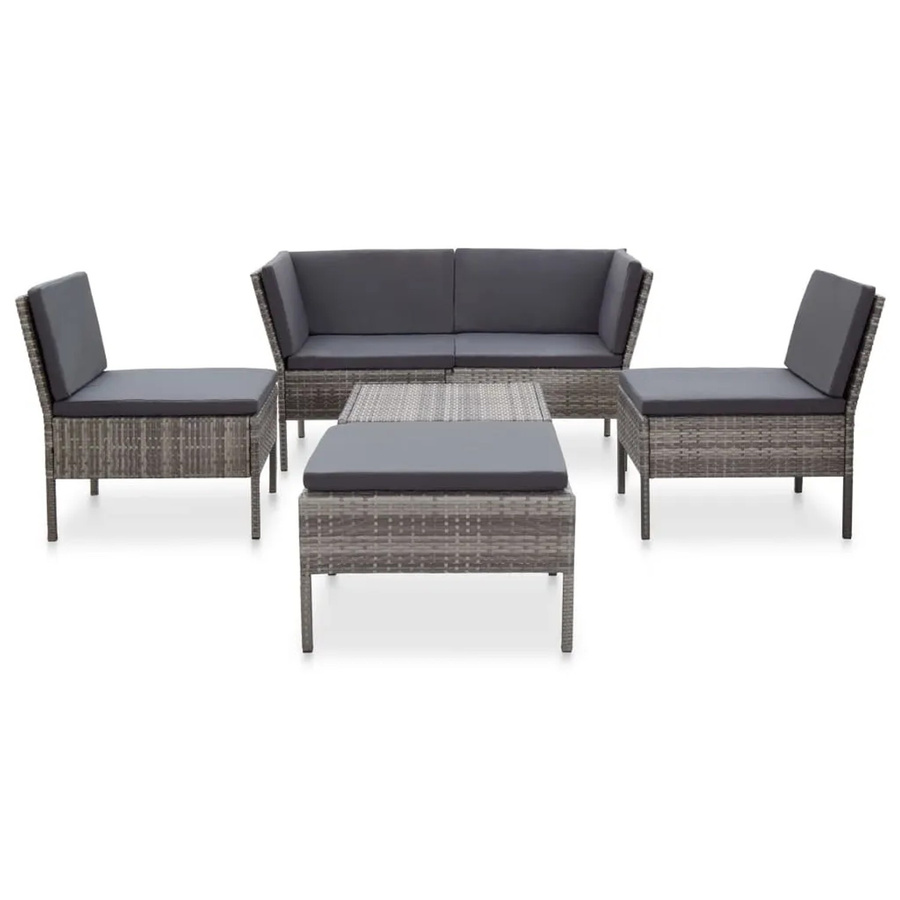 vidaXL 6-tlg Garten-Sofagarnitur Modell 3 aus Poly-Rattan mit Auflagen in Grau und Anthrazit - Bild 2