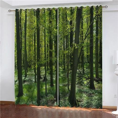 Verdunkelungsvorhang Yiran Furniture mit grünem Wald-Baummuster für Schlafzimmer und Wohnzimmer, Breite: 70 cm, Höhe: 185 cm - Bild 1