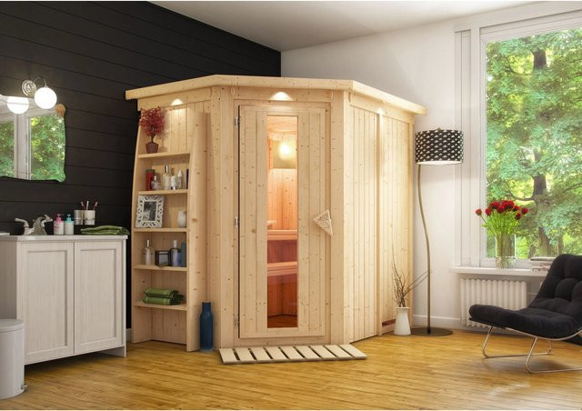 Karibu Sauna Cleo LED-Dachkranz in Natur und Braun - Bild 1