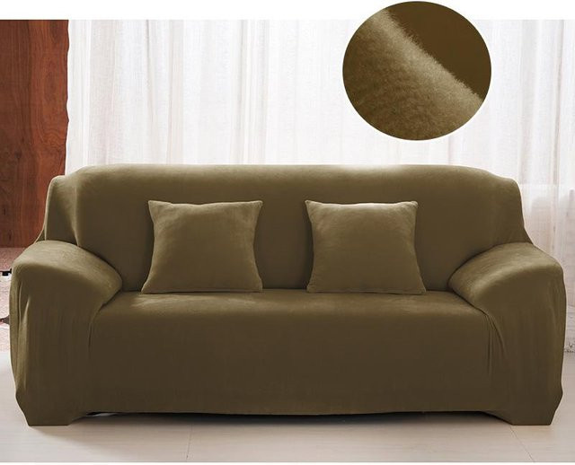 Yiran bag Plüsch Sofabezug Stretch in Braun für Sessel und Einzelsitze, Breite: 90-140 cm - Bild 1