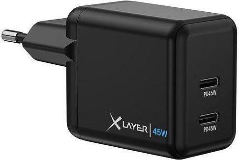 XLayer Dual USB Typ C Ladegerät mit Power Delivery 45W in Schwarz - Bild 1