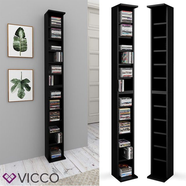 VICCO Wandregal Schwarz als CD- und DVD-Ständer mit verstellbaren Regalböden und Rückwand für Büro und Wohnzimmer - Bild 1