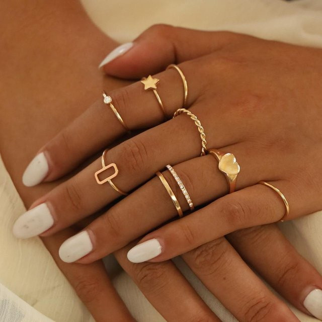 8-teiliges Ring Set Metall, brown, Damen - Bild 1