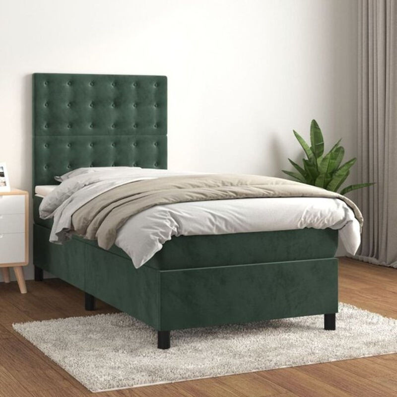 Vidaxl Boxspringbett mit Matratze aus Samt in Grün, B/T/H: 200 x 100 x 118 cm - Bild 1