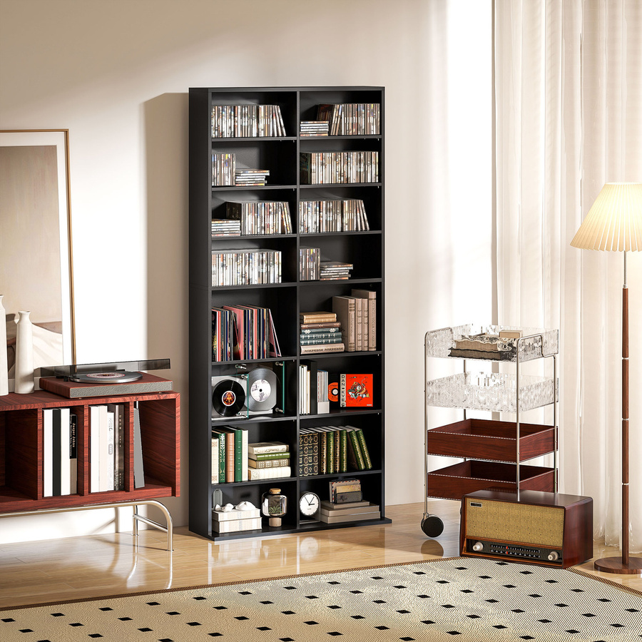 HOMCOM Mobiles CD-Regal in Schwarz mit 18 Fächern für 640 CDs, modernes Design aus MDF, B/T/H: 78,5 x 24 x 175 cm - Bild 2