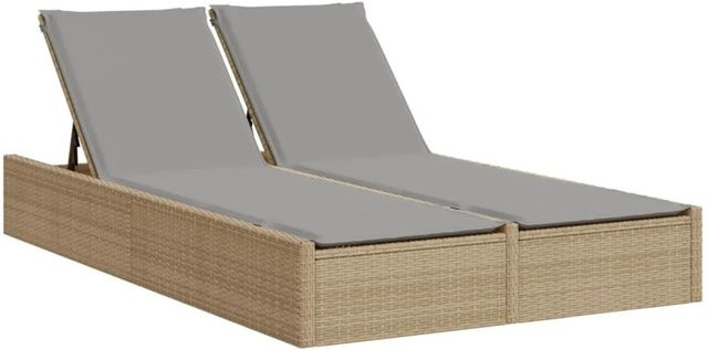vidaXL Doppel-Sonnenliege aus Poly Rattan mit Auflagen in Beige, verstellbare Kopfstütze und Gestell aus pulverbeschichtetem Stahl, B/T/H: 123 x 200 x 28/46/61/72 cm - Bild 1