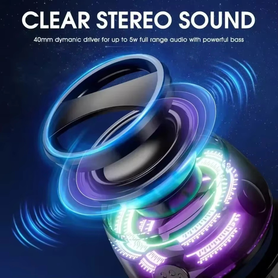 Tideboom Mini Magnetischer Bluetooth-Lautsprecher mit RGB-Beleuchtung und Telefonhalter, BT5.3, 7 Stunden Wiedergabezeit, Schwarz oder Lila - Bild 5