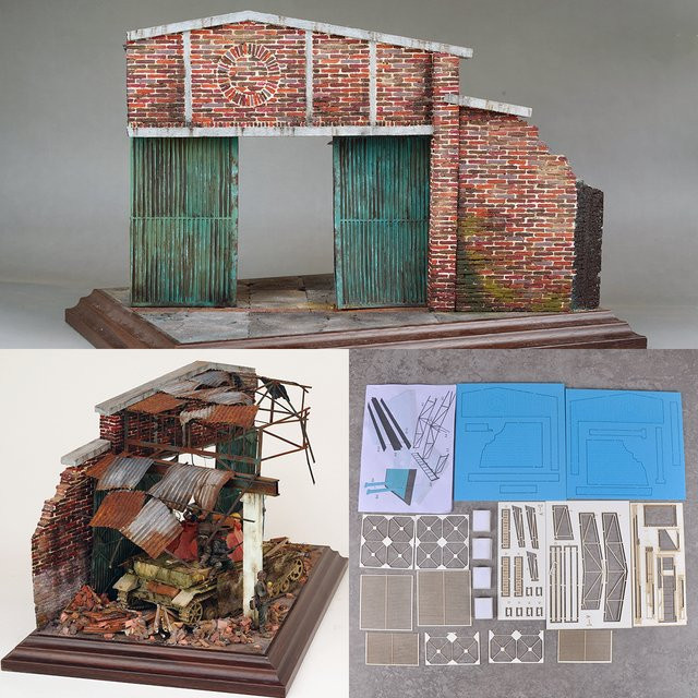 CorMake Architekturmodell zerstörte Fabrik, Miniaturgebäude, Diorama, Maßstabsmodellbausatz 1/35 - Bild 1