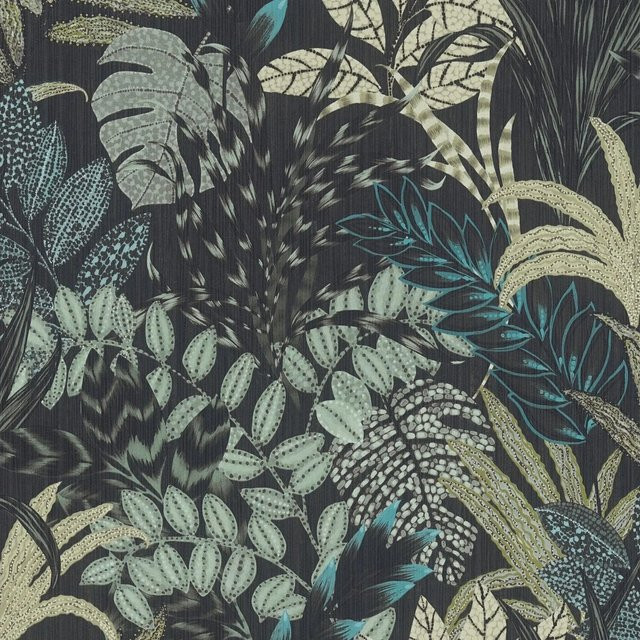 Profhome Floral Tapete Blumenmuster Matt in Schwarz Blau Grau Grün, Breite: 0,53 m, Länge: 10,05 m - Bild 1