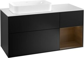 V&B Waschtischunterschrank Finion mit Wandbeleuchtung in Schwarz Lack, Breite: 120 cm, Tiefe: 50,1 cm, Höhe: 50,1 cm - Bild 1