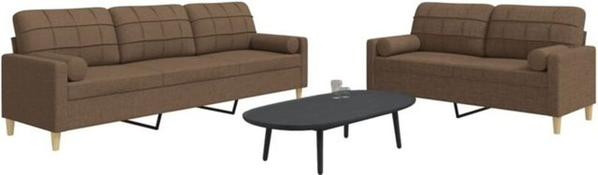 2-tlg. Sofagarnitur vidaxl in Braun aus Stoff und Polyester mit Dekokissen und Metallgestell im modernen Design - Bild 1