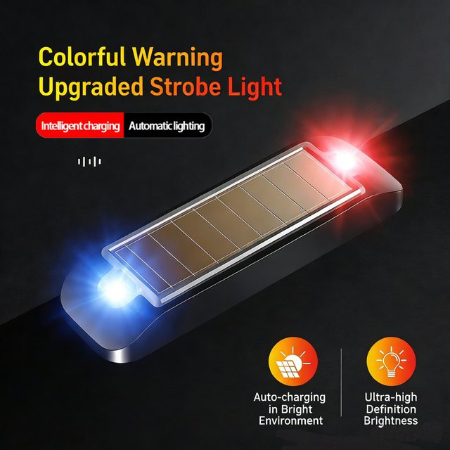 NEWBIRTH Solar LED Warnleuchte für Auto und Motorrad, Multicolour Strobe-Warnlicht in Schwarz - Bild 1