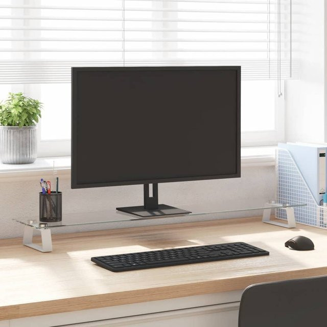 vidaXL Monitorständer aus Hartglas und Metall in Weiß, B: 100 cm, T: 20 cm, H: 8 cm - Bild 2