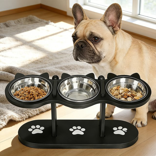 PETRAVEL Erhöhter Futternapf für Hunde und Katzen in Schwarz, B/T/H: 42,5 x 16,0 cm - Bild 1