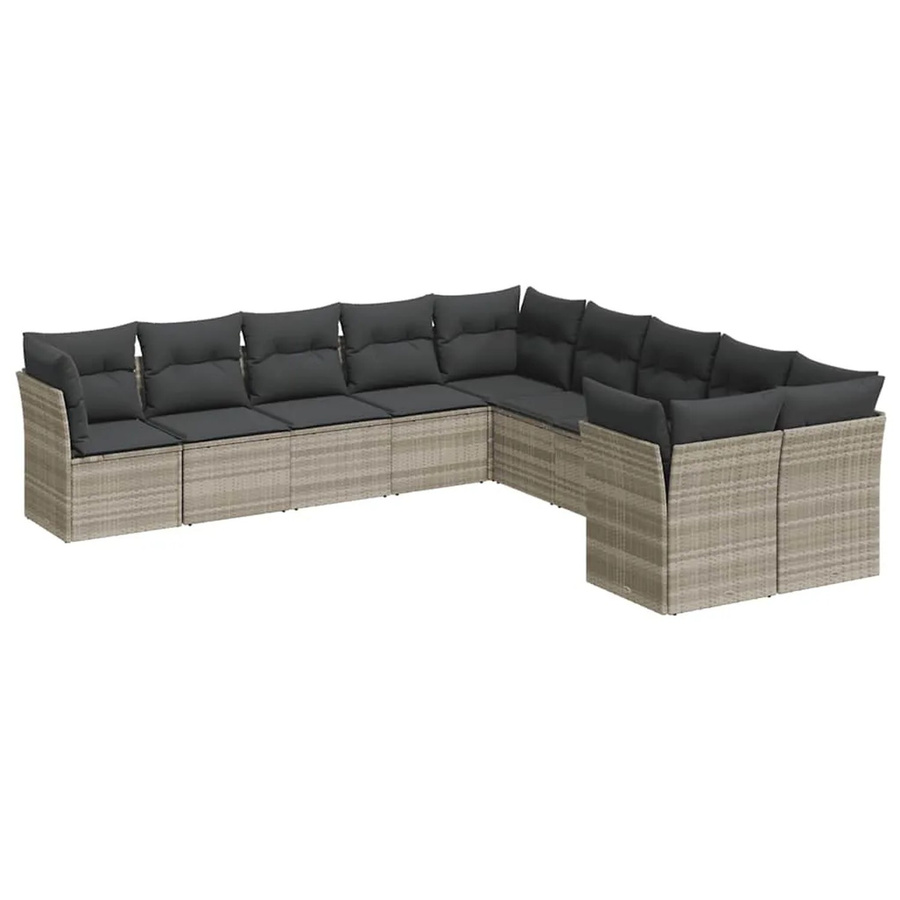 vidaXL 10-tlg. Garten-Sofagarnitur in L-Form mit Kissen, Hellgrau, Poly-Rattan und Metallgestell - Bild 2