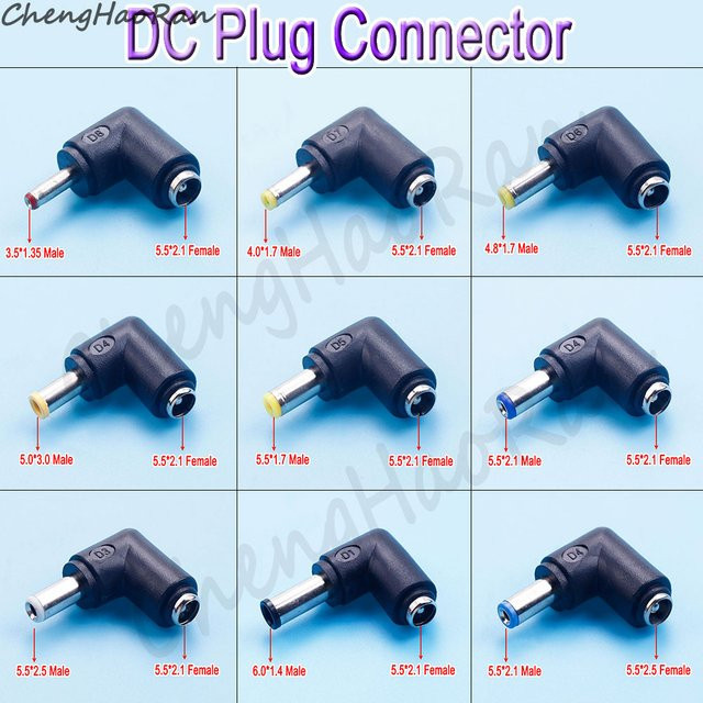 ChengHaoRan DC-Steckverbinder 90-Grad-Adapter Buchse 5,5 x 2,1 mm auf verschiedene Steckergrößen, Schwarz - Bild 1