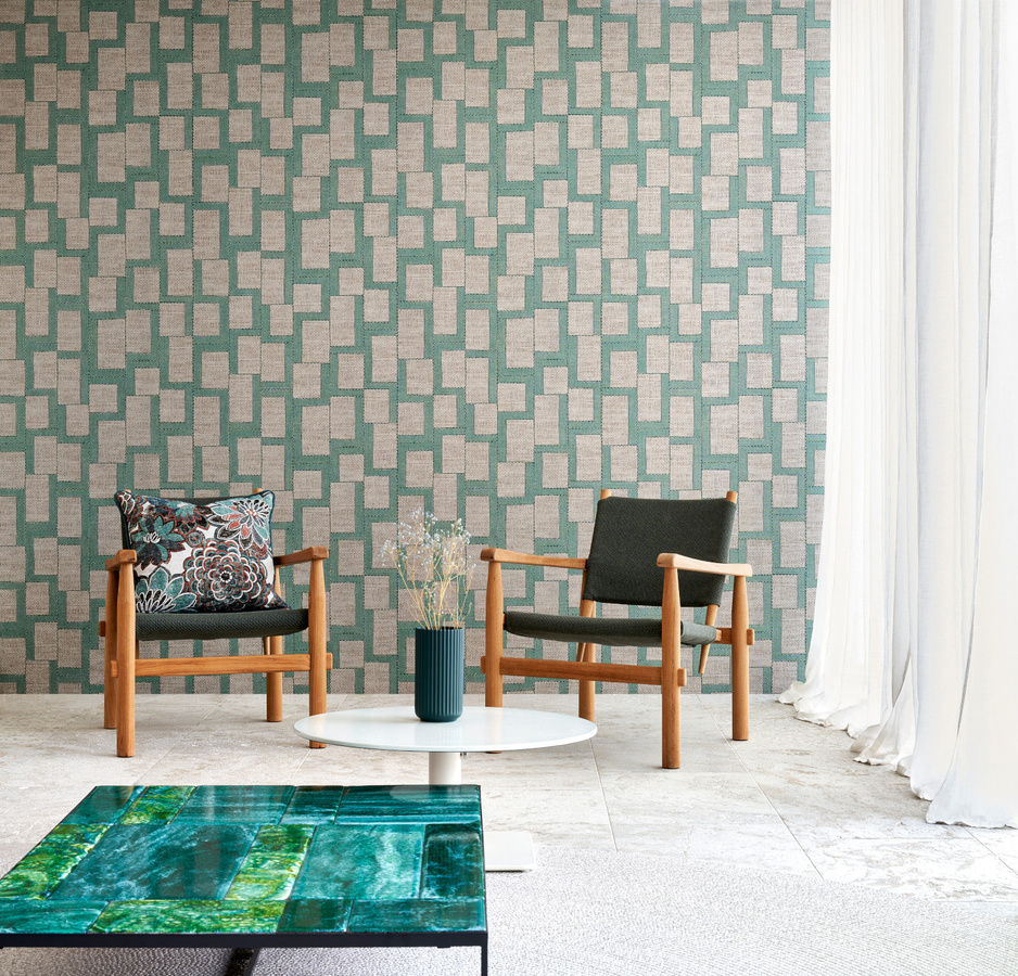 Arte Essentials Tapete Esparto Africano in Myrtle Grey mit abstraktem geometrischem Muster aus Vlies - Bild 1