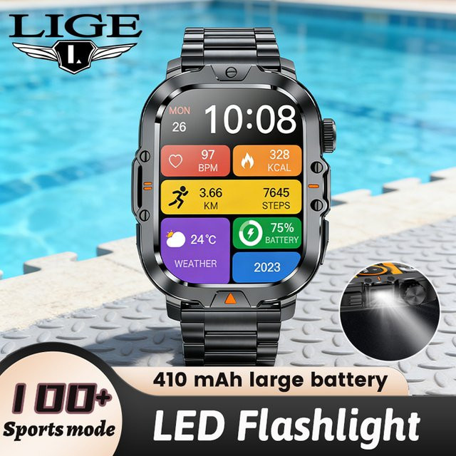 LIGE Smartwatch, Edelstahl, Schwarz, Herren - Bild 1