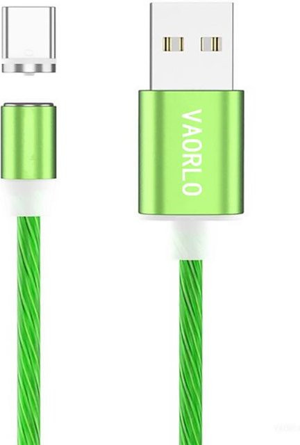 VAORLO leuchtendes magnetisches Ladekabel mit 8-poligem Stecker für Micro-USB und USB-C in Grün - Bild 1