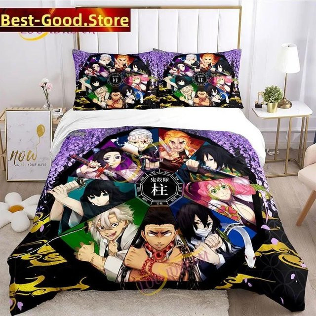 Paslu Bettwäsche-Set Dämonentöter Japanischer Cartoon-Stil für Kinder in Multicolor, 3-teilig, B/H: 135 x 200 cm - Bild 1