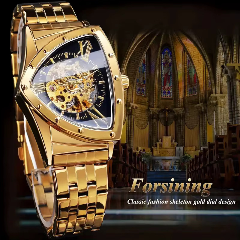LUOLINGONGJUE Armbanduhr, Edelstahl, Eckig, Gold, Herren - Bild 4
