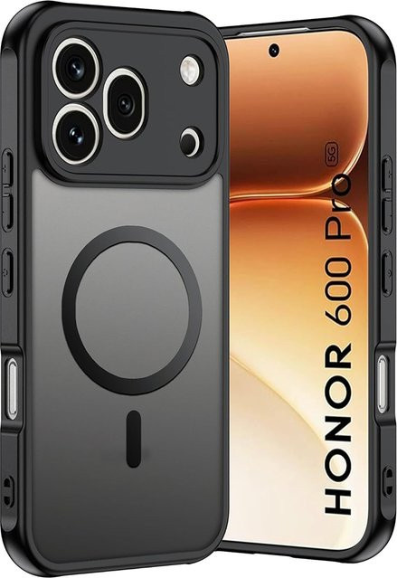 Stoßfeste Honor 600 Pro Handyhülle mit magnetischem kabellosem Laden und Mattschutz in Schwarz - Bild 1