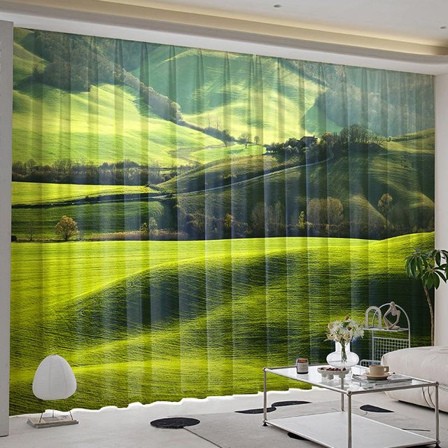Yiran Furniture Vorhänge mit Natur-Wald-Motiv in Grün, 2er-Set mit Ösen, Breite: 70 cm, Höhe: 165 cm - Bild 1