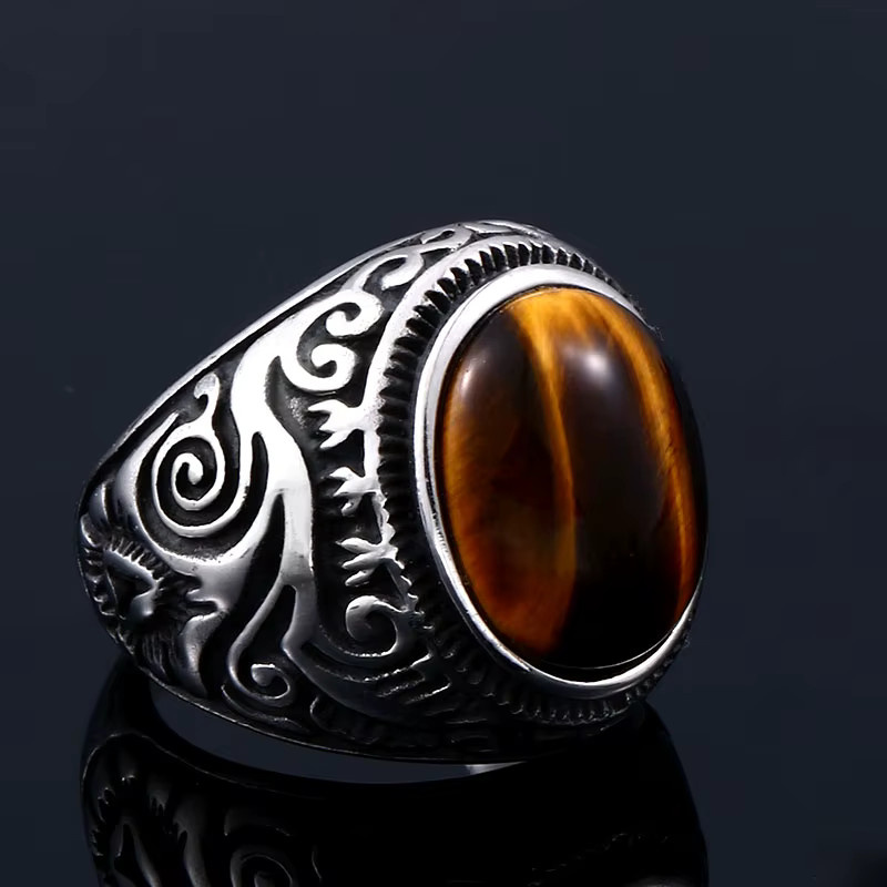 BEIER Ring Edelstahl, Tigerauge, Vintage, Herren - Bild 1