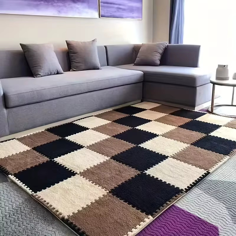 DHDH 8/16-teilige Baby-Krabbelmatte aus EVA-Schaum, rutschfester Aktivitätsteppich in Braun und Multicolour mit Checkerboard-Design für das Wohnzimmer oder Kinderzimmer - Bild 1