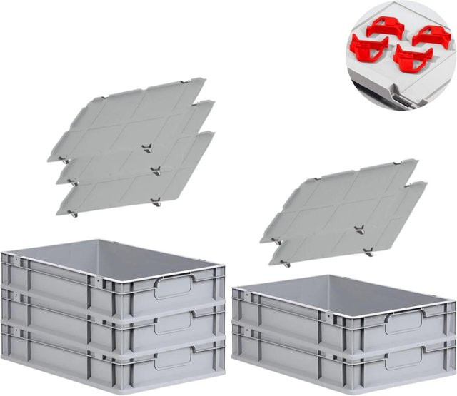 PROREGAL Spar Set mit 5x Eurobox Nextgen Economy und Auflagedeckeln in Rot, H x B x T: 12 x 40 x 60 cm, 23 Liter pro Box - Bild 1