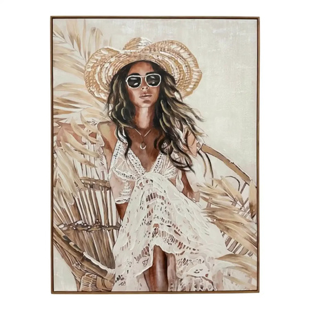 Mansion atmosphere Leinwandbild Layla – Frau mit Hut im Bohemian Stil, Beige Sand Braun, Breite: 90 cm, Höhe: 120 cm
