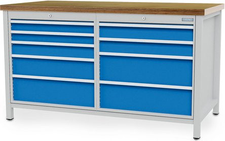 Bedrunka + Hirth Kastenwerkbank aus Stahlblech in Grau mit Holz und Stahl, B/H/T: 150 x 85,9 x 75 cm - Bild 1