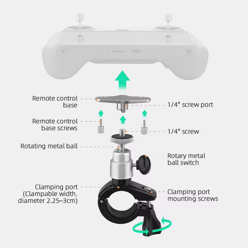 DJI Fahrradhalterung für DJI Mini 4 Pro, Air 3 und Mini 3 Pro Fernbedienung mit DJI RC und RC 2 Clip Zubehör - Bild 5