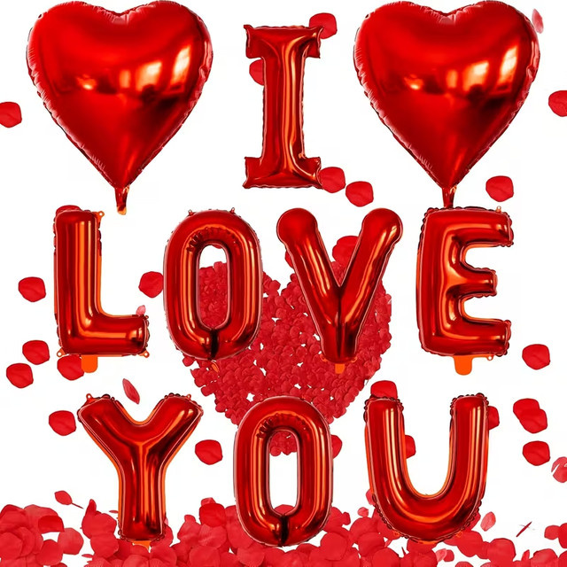 YAYB Ballon-Set I LOVE YOU mit roten herzförmigen Aluminiumfolienballons für Valentinstag und Hochzeitsdekoration, 16 Zoll - Bild 1