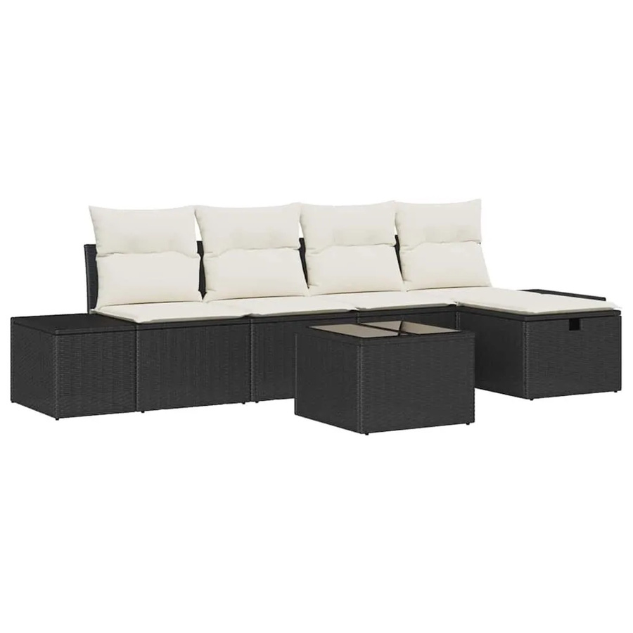 vidaXL 6-teiliges Gartenmöbel Set aus Poly-Rattan in L-Form mit Polstern und Kissen, Schwarz und Beige - Bild 2