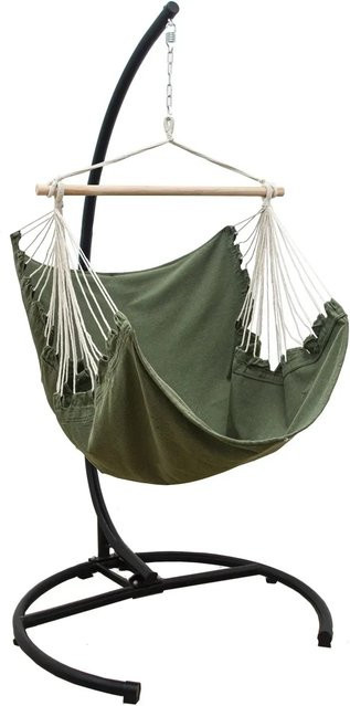AMANKA XL-Hängesessel mit Gestell aus Stahl und Baumwollstoff in Moosgrün, B/T/H: 155 x 125 x 210 cm - Bild 1
