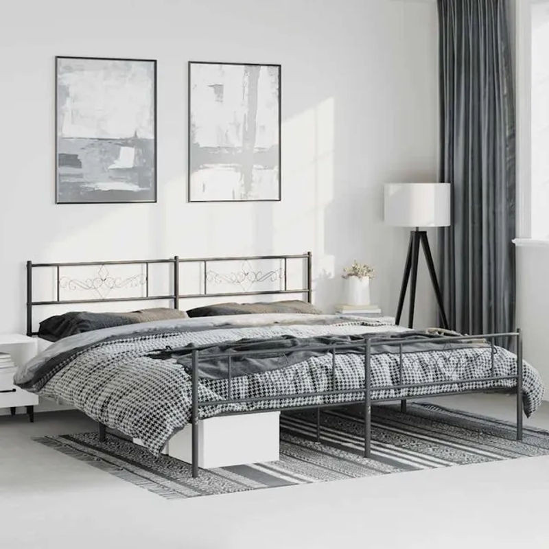 Vidaxl Metall-Bettgestell mit Kopfteil und Fußteil im Industrial-Stil, Schwarz, B: 183 cm, L: 213 cm - Bild 1