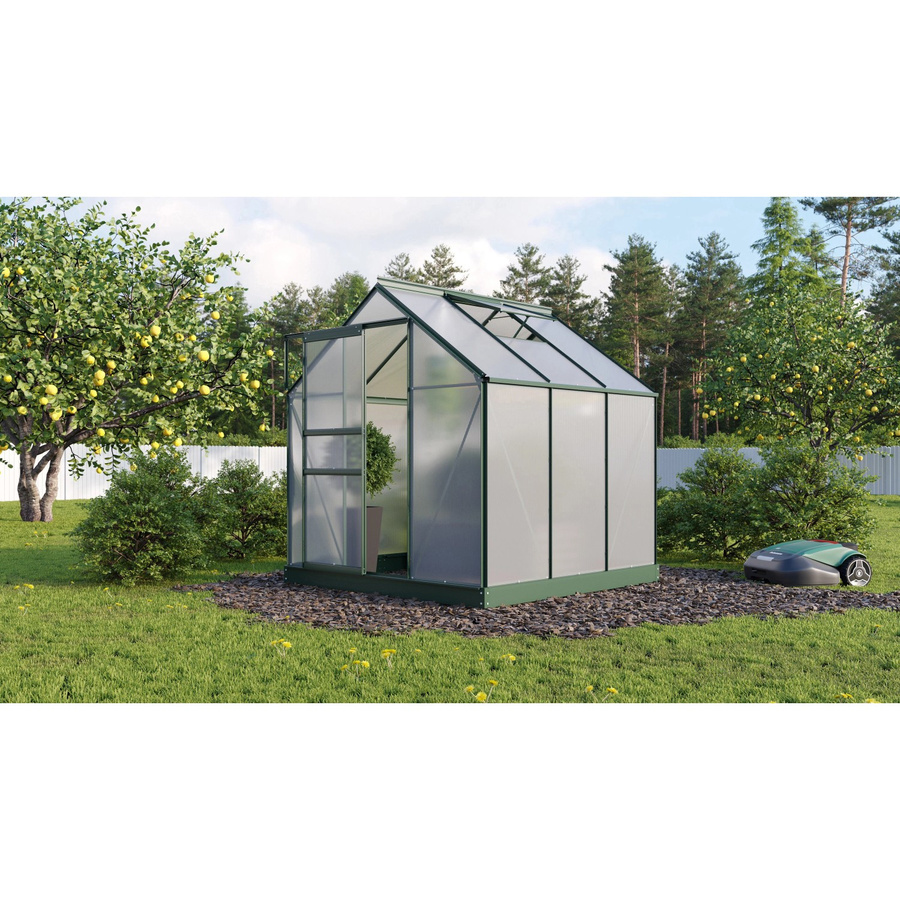 Vitavia Gewächshaus Planet 3800 mit Fundamentrahmen in Smaragdgrün, 3,8 m², Aluminium und Polycarbonat mit Schiebetür und Satteldach - Bild 4