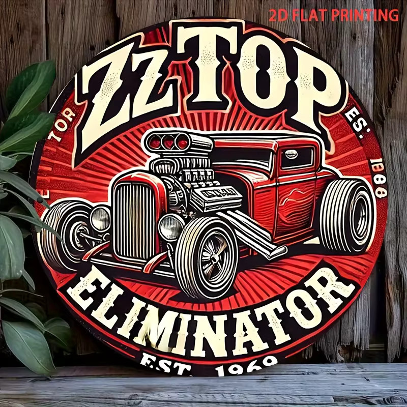 Potdemiel ZZ Top Eliminator Hot Rod Blechschild in Rot und Schwarz, Vintage Metal Wanddeko für deine Garage, Durchmesser: 20 cm - Bild 5