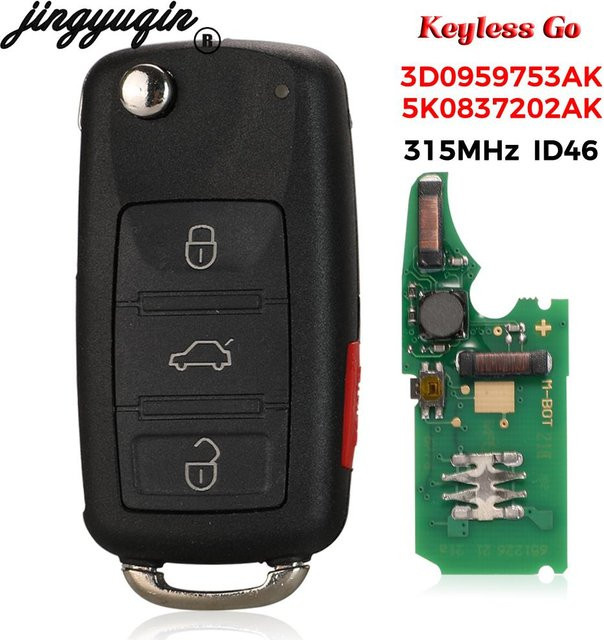 Jingyuqin Flip Autoschlüssel für VW Volkswagen Touareg und Audi A8 S8 mit ID46 Chip 315 MHz in Schwarz - Bild 1