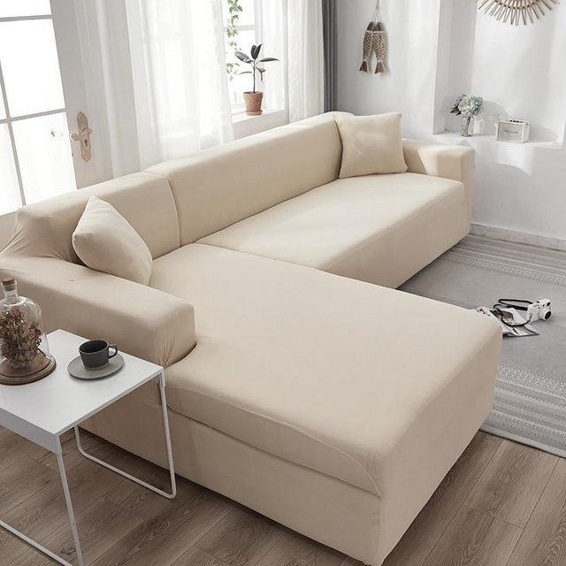 Elastischer Ecksofa-Bezug von Your Warm Home in Beige für L-förmige Chaiselongue, rutschfest und modern, passend für 2-Sitzer mit einer Breite von 145-185 cm - Bild 1