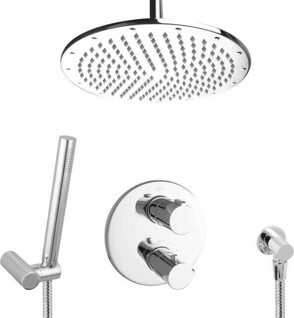 PaulGurkes Regendusche Duschsystem Unterputz aus Messing mit Thermostat und Handbrause, Chrom, Durchmesser: 30 cm - Bild 1