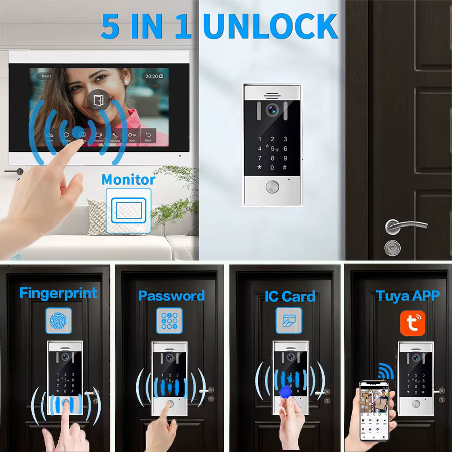 Tuya Smart 5in1 Video Intercom System mit 7 Zoll LCD Display, 1080P Wifi Kamera und Fingerprint Entsperrung in Weiß - Bild 3