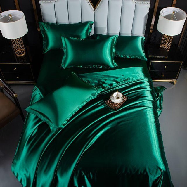 Luxuriöses Seidensatin-Bettwäsche-Set Super Six in Grün, Material: Polyester, B/H: 150 x 200 cm - Bild 1