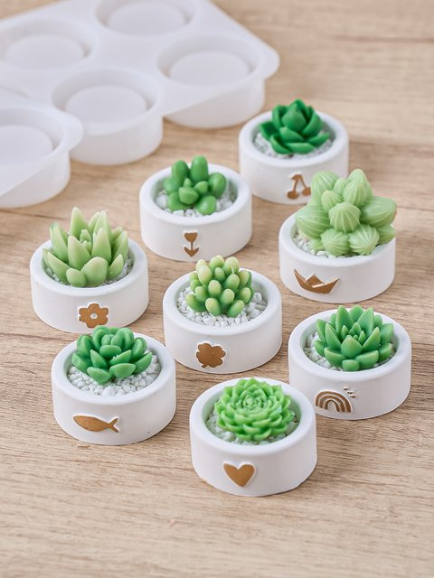 UDOCOOL Silikonform für runde Kerzen und Blumentöpfe mit Blumenmuster in Weiß - Bild 1