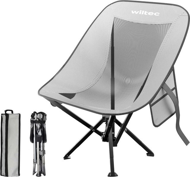 Wiltec Campingstuhl faltbar in Grau und Schwarz mit Armlehnen und Textilene-Bezug, belastbar bis 100 kg - Bild 1